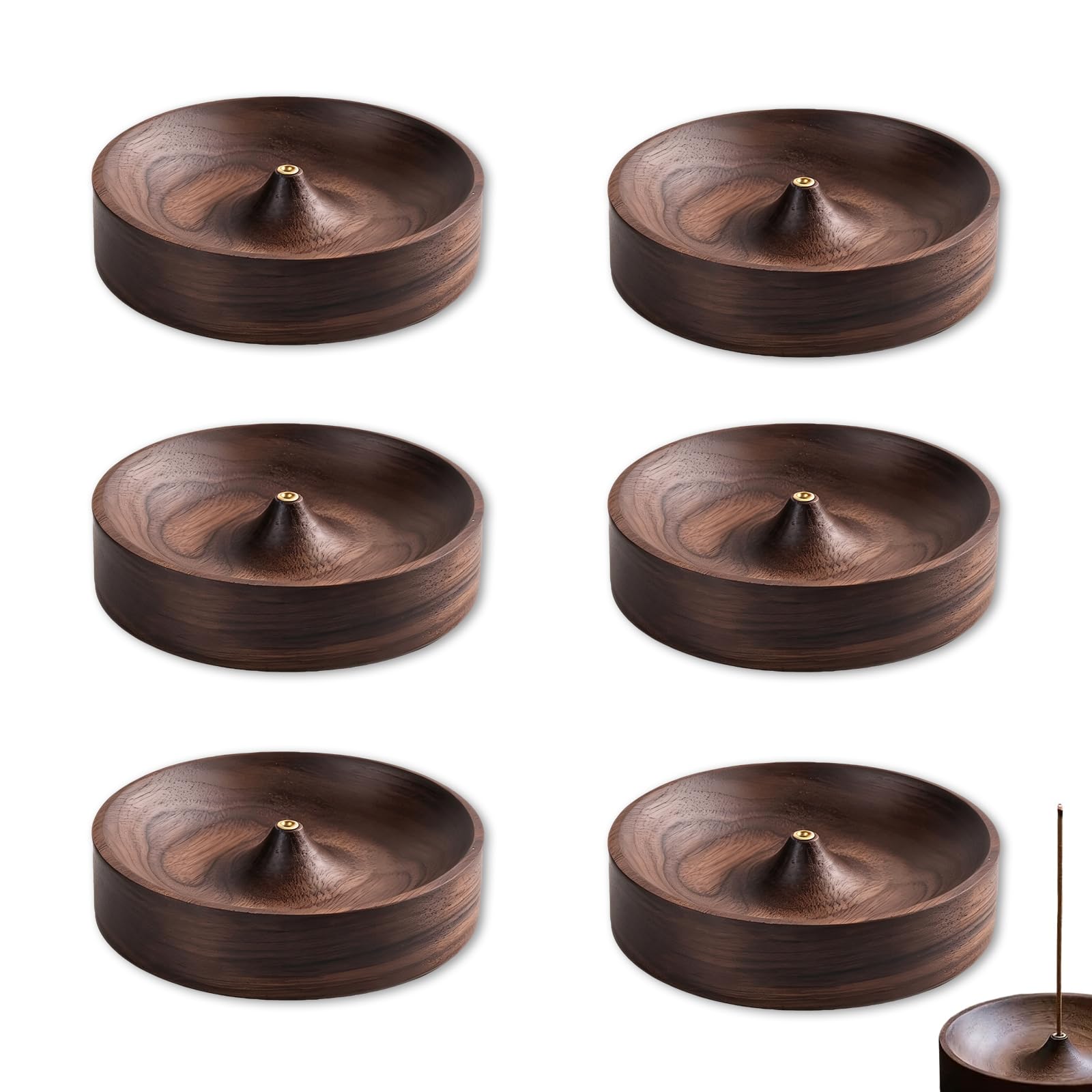 6PCS Wooden Round Incense Holders, Incense Burner Holder, Joss Stick Holder