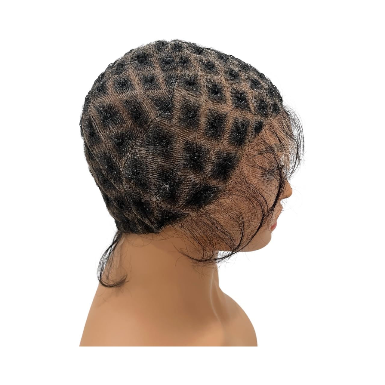 Pre-Knotted UHD Full Lace Crochet Braided Wig Cap for Braids and with Human Baby hair Glueless Reusable (Black, 141 Knot, Diamond)