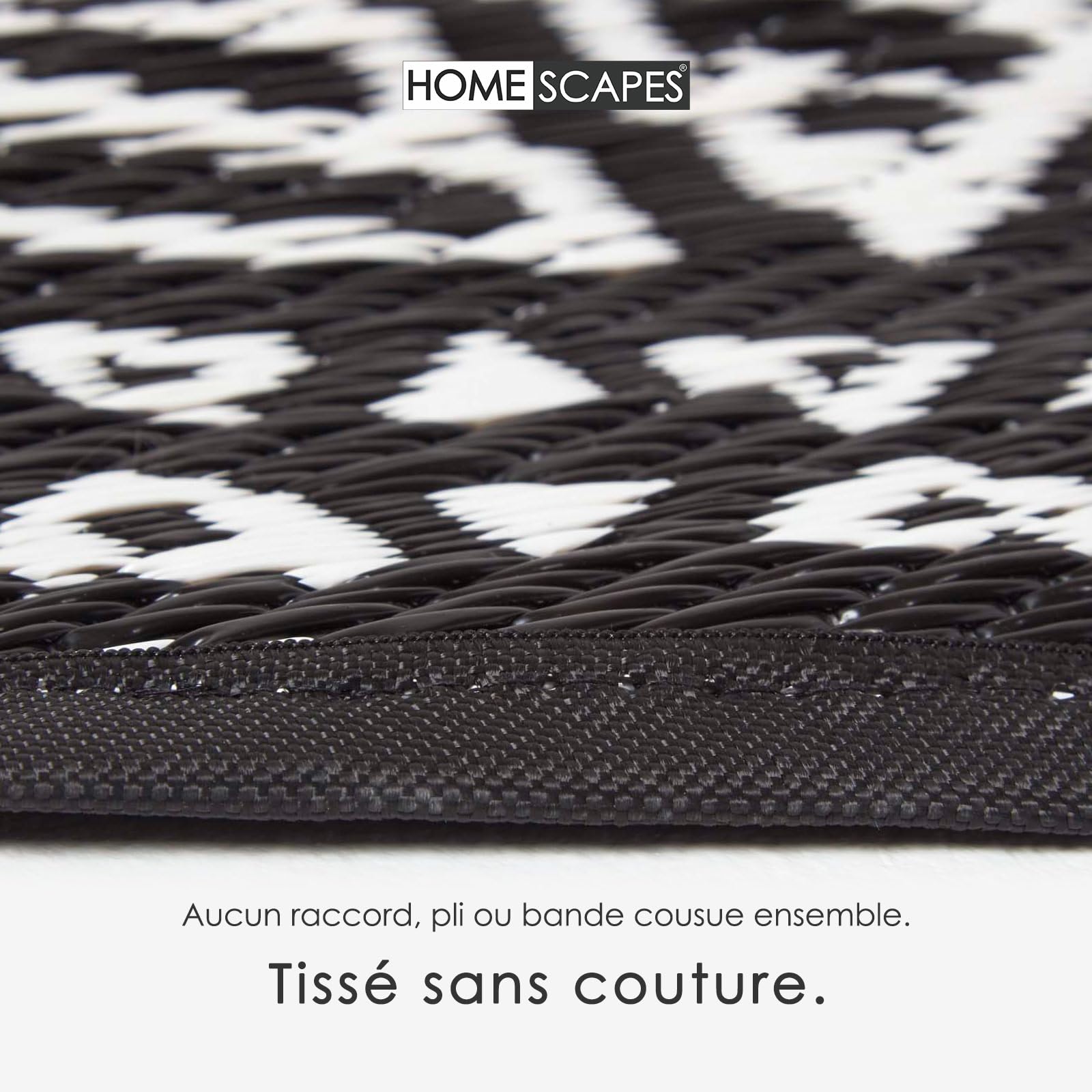 HOMESCAPES Tapis extérieur résistant Pluie et UV, Tapis de Jardin imperméable réversible Noir, Rond 180 cm, Intérieur extérieur terrasse Balcon
