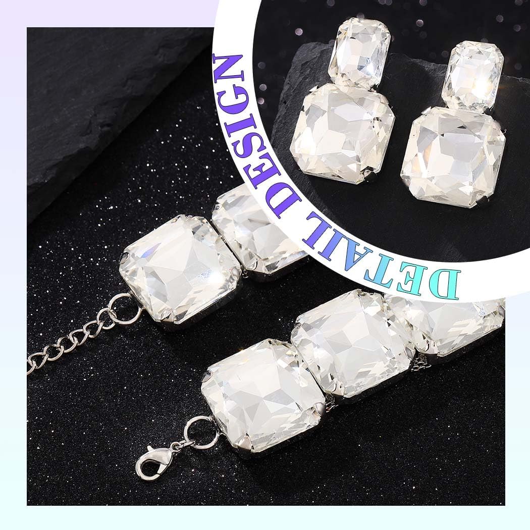 JEAIRTS Rhinestone Choker Necklace and Earrings Set Silver Bling Crystal Statement Prom Wedding Jewelry Sets for Women