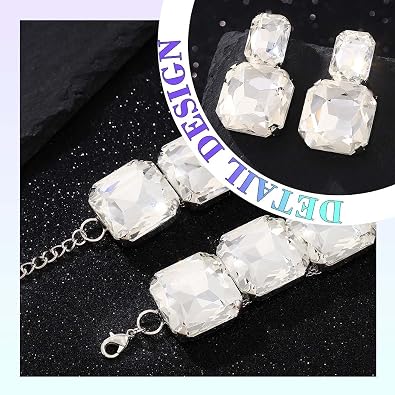 JEAIRTS Silver Rhinestone Choker Statement Necklace Jewelry Set for Women