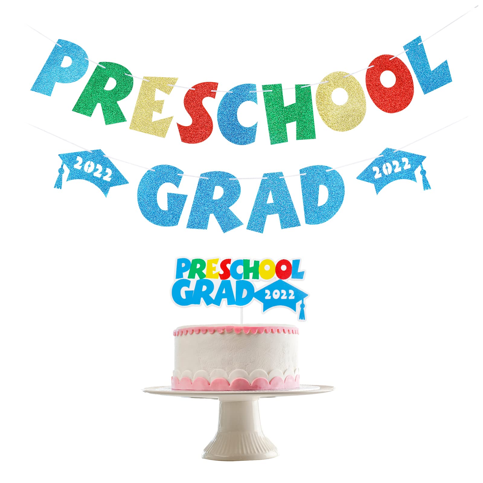 Preschool Grad 2023 Banner and Preschool Grad 2023 Cake Topper, Preschool Graduation Banner Preschool Graduation Party Decorations for Pre-k Kindergarten Graduation Party Decorations 2023