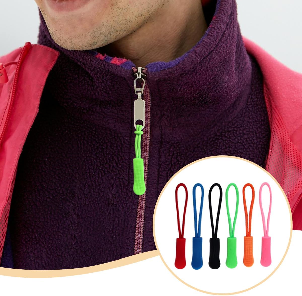 30 Pcs Colorful Zipper Pulls, Nylon Cord Extension Zipper Pulls for Backpacks for Clothes, Backpacks (6 Colors)
