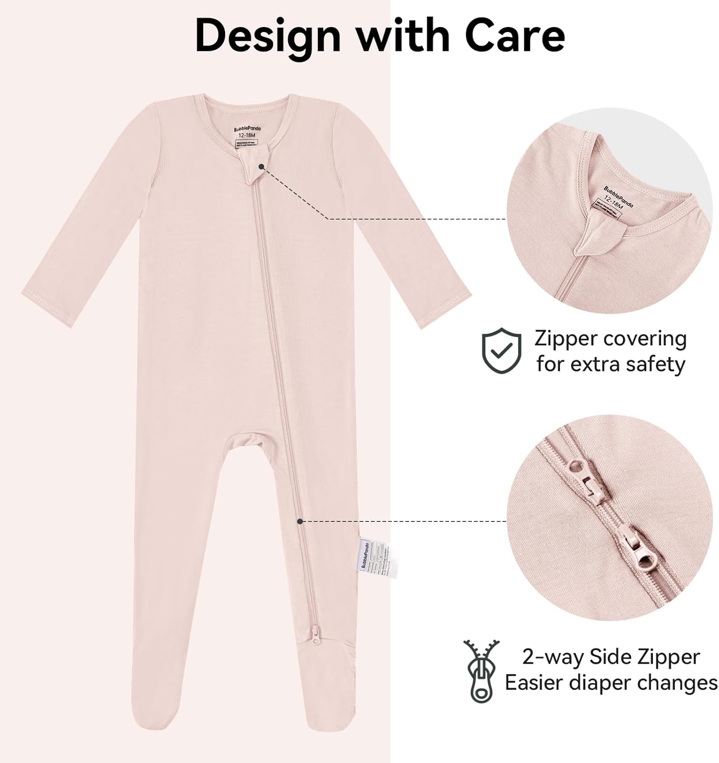 BubblePanda Rayon Made From Bamboo Baby Pajamas Baby Clothes for Boys Girls Unisex Zip-Front Non-Slip Onesie Sleeper - Image 2