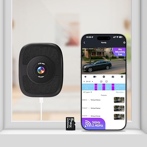 Cámara de ventana de 4MP 2.5K con grabación 247, no requiere suscripción, visión nocturna a color, detección de movimiento, instalación rápida y