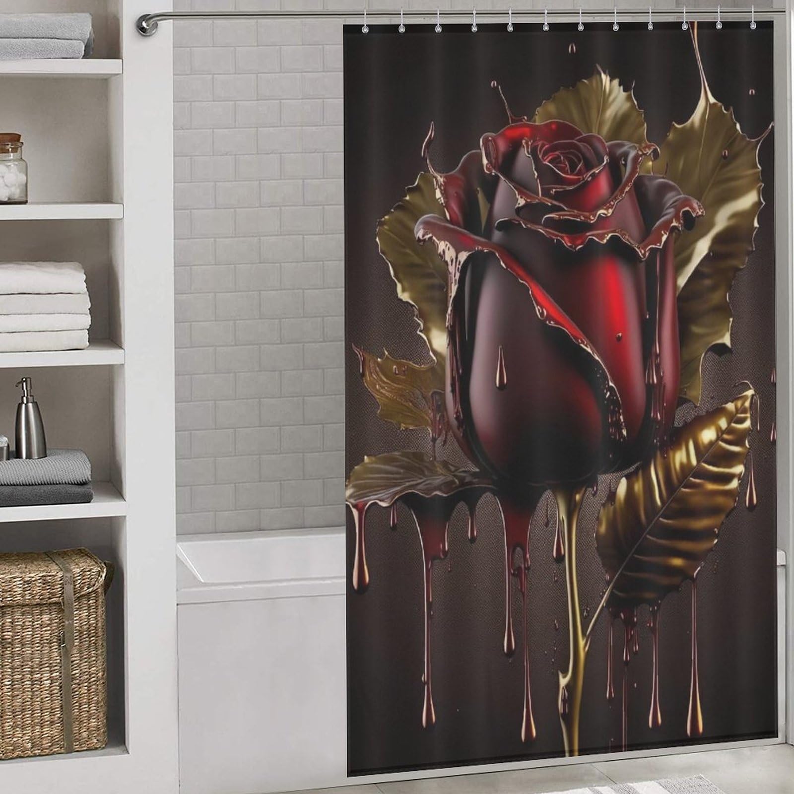 PAZZK Rose Shower Curtains, Bathroom Curtains Washable Polyester with 12 Hooks for Wet Room 55x72Inch（140x183cm）