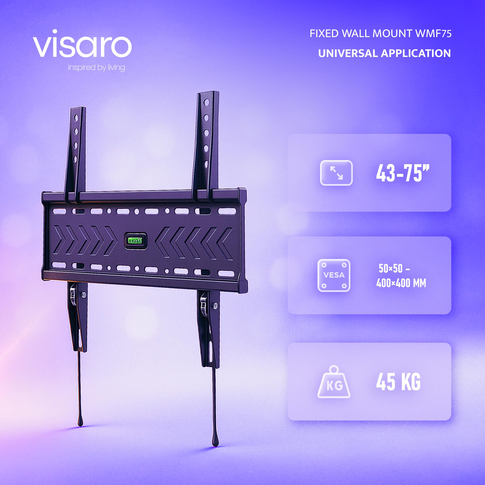 Visaro WMF75 Support TV Mural Fixe 43-75 Pouces, VESA 400x400