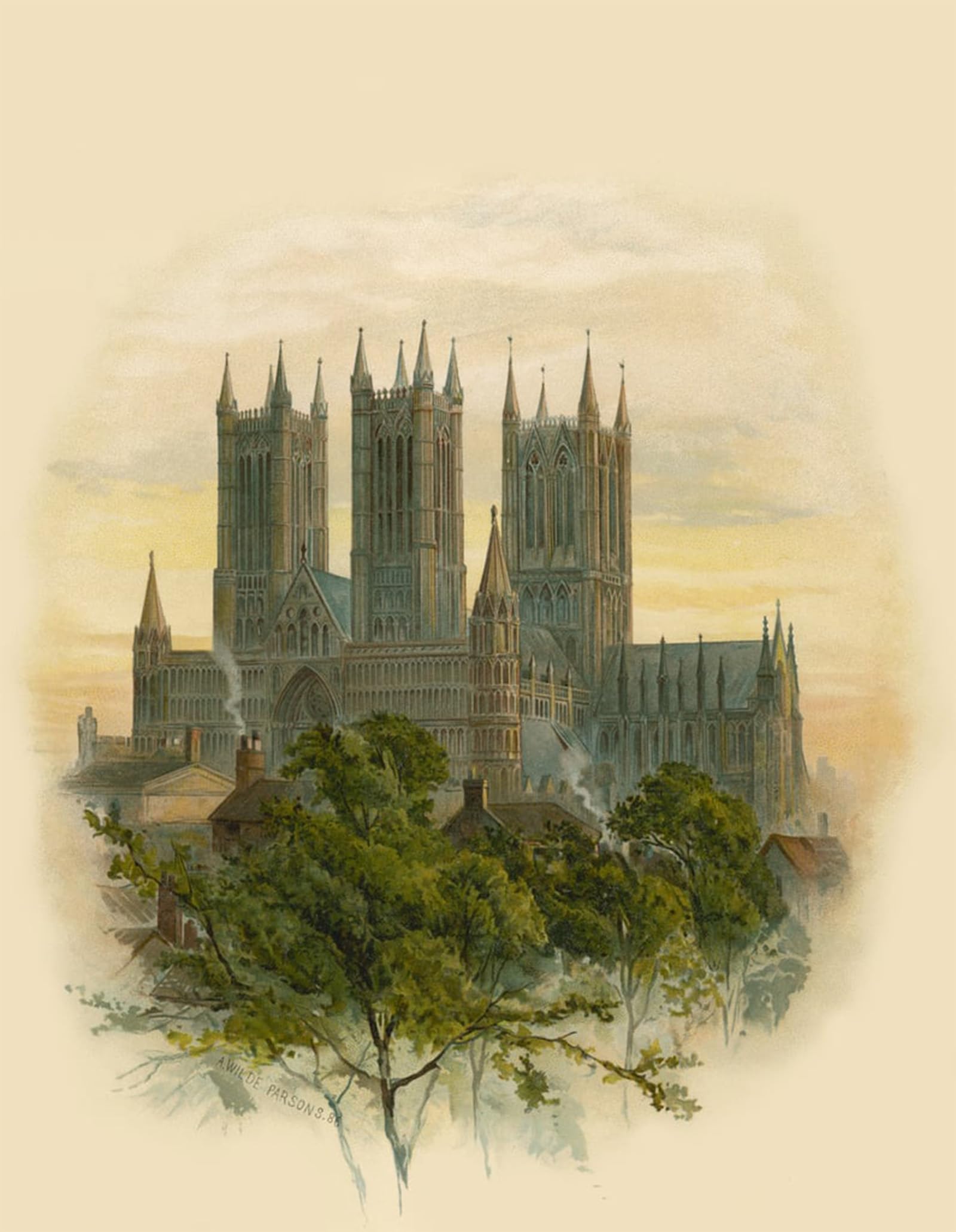 ARTXLXXBN Famous Art Print Poster Vintage Wall Art Cathedral South West by Arthur Wilde Parsons Canvas Art Poster for Home Decor 60x90cm