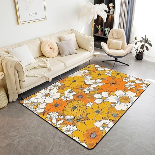 Miniatura 9 de 70S Groovy - Alfombra de área de flores de 3 x 5 pies para sala de estar junto a la cama, alfombra floral de arco iris bohemio para niños, niñas,