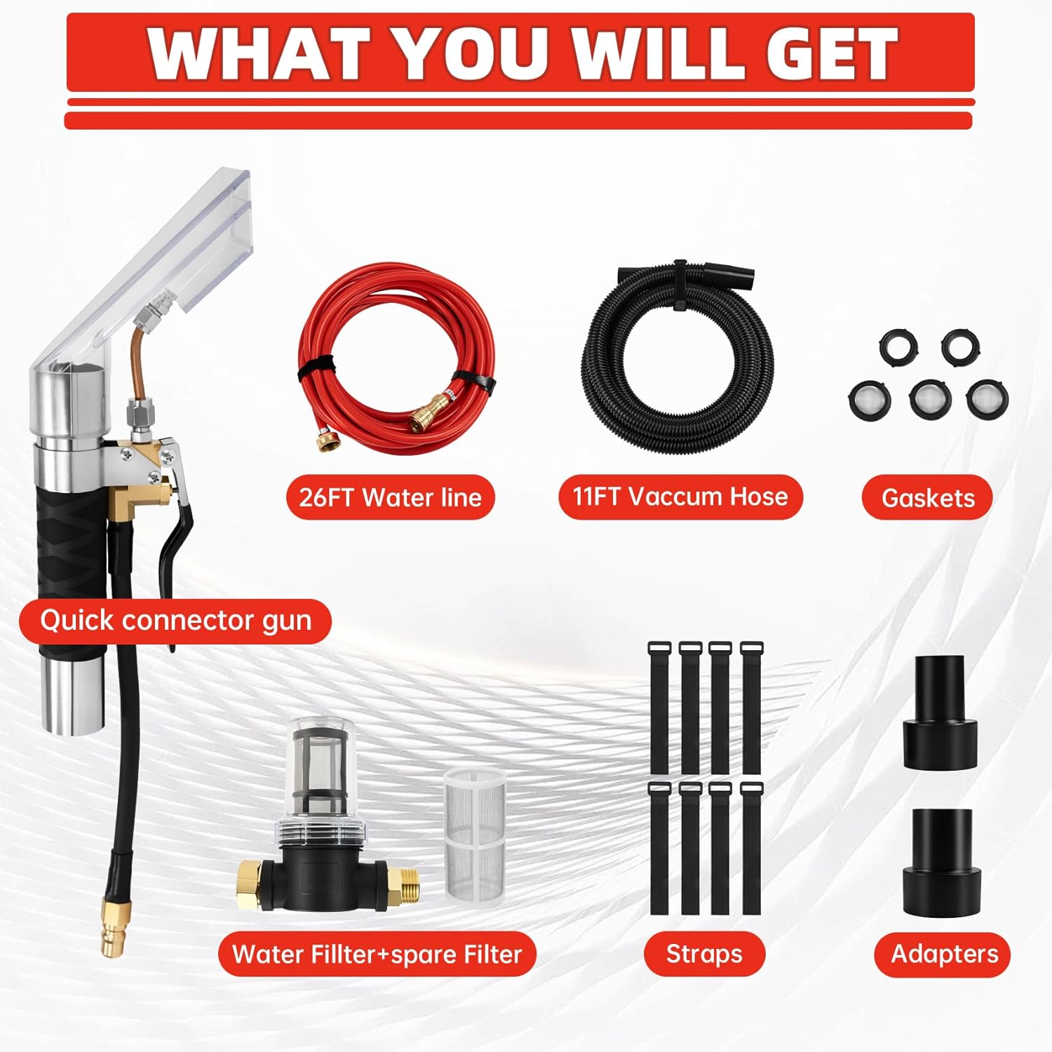 Extractor Kit for Shop vac, Extractor Hose Kit for Shop vac with 11 Ft Hose & 26 Ft Water Line, Vac Extractor Kit for Carpet & Upholstery Cleaning, Suitable for Home & Commercial Use