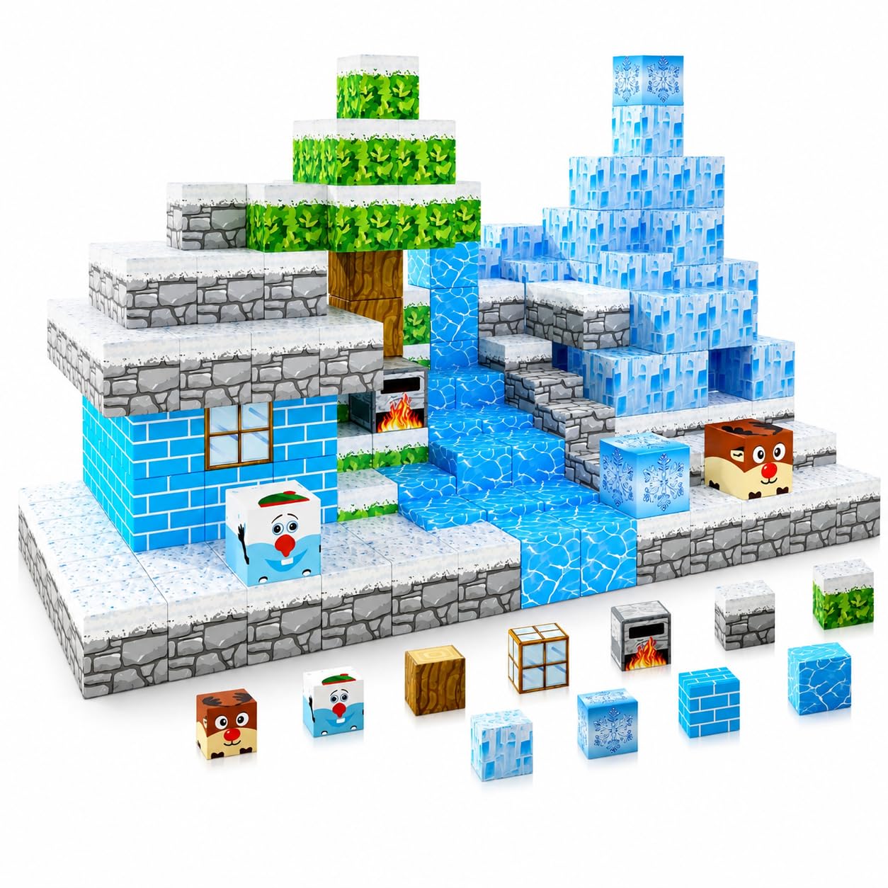 54PCS Magnetic Building Blocks 2.5 Cm Size Educational Construction Toy Set for Kids Creative Skill Development Toy Birthday Gift for Boys & Girls (54PCS Snow Theme Block Set)-image-33