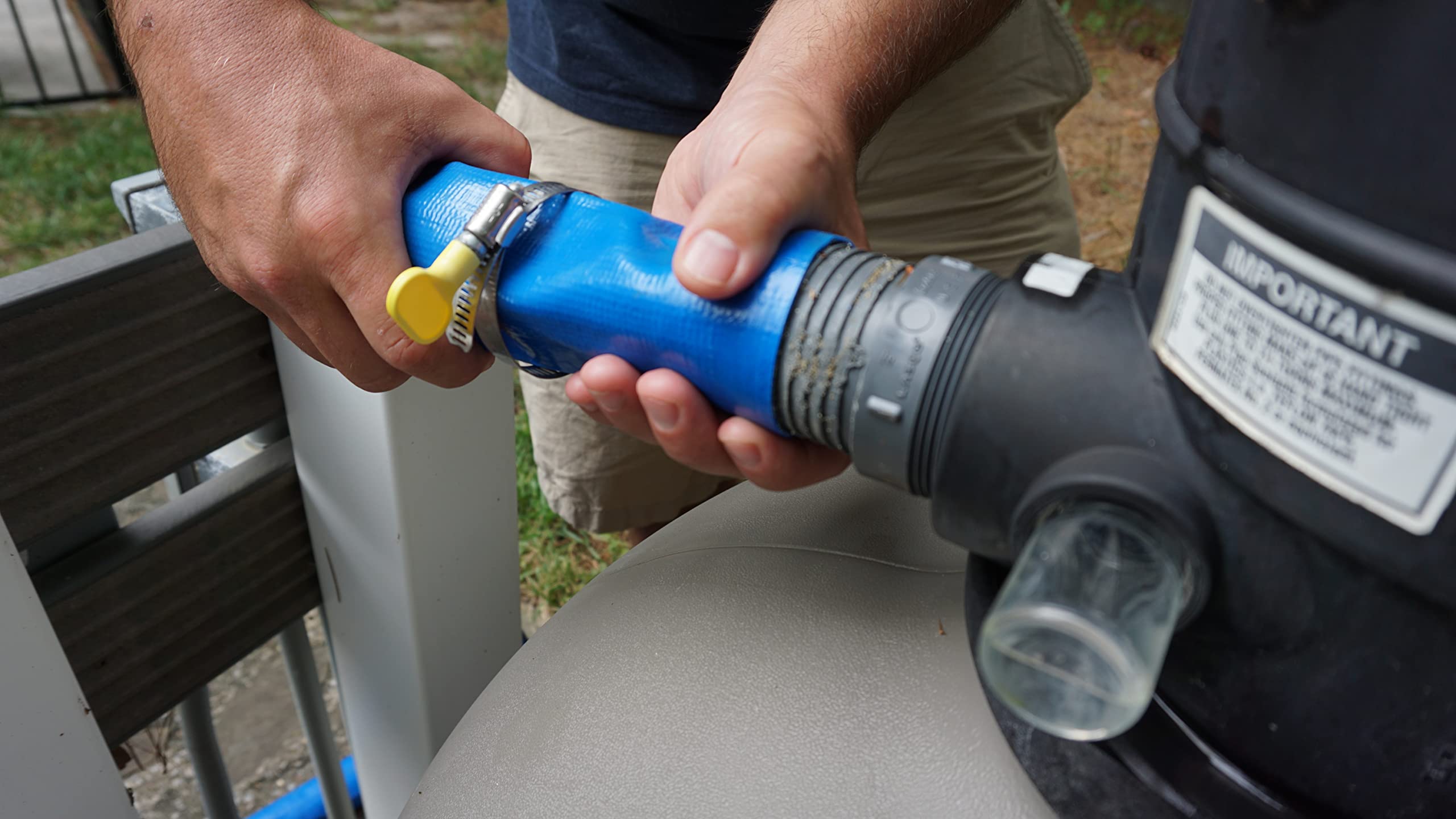 Fuente de reciclaje de agua residual y lavado trasero de piscina con 1 abrazadera de manguera de acero inoxidable (solo fuente, no es un kit, para piscinas filtradas de arena y cartucho)