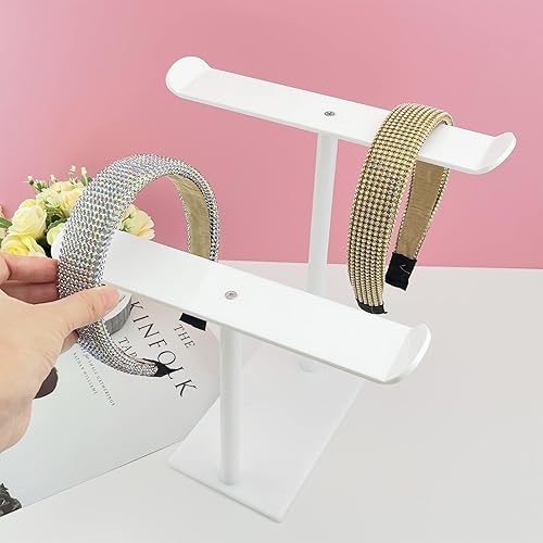 Miniatura 5 de Bigfety Soporte para diadema, soporte organizador de diadema acrílica, almacenamiento de accesorios para el cabello (2 niveles y 2 paneles)