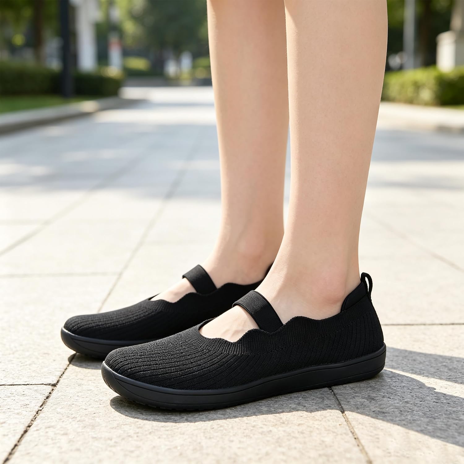 Wide Toe Box Mary Jane Flats for Women, Knit Ballet Shoes