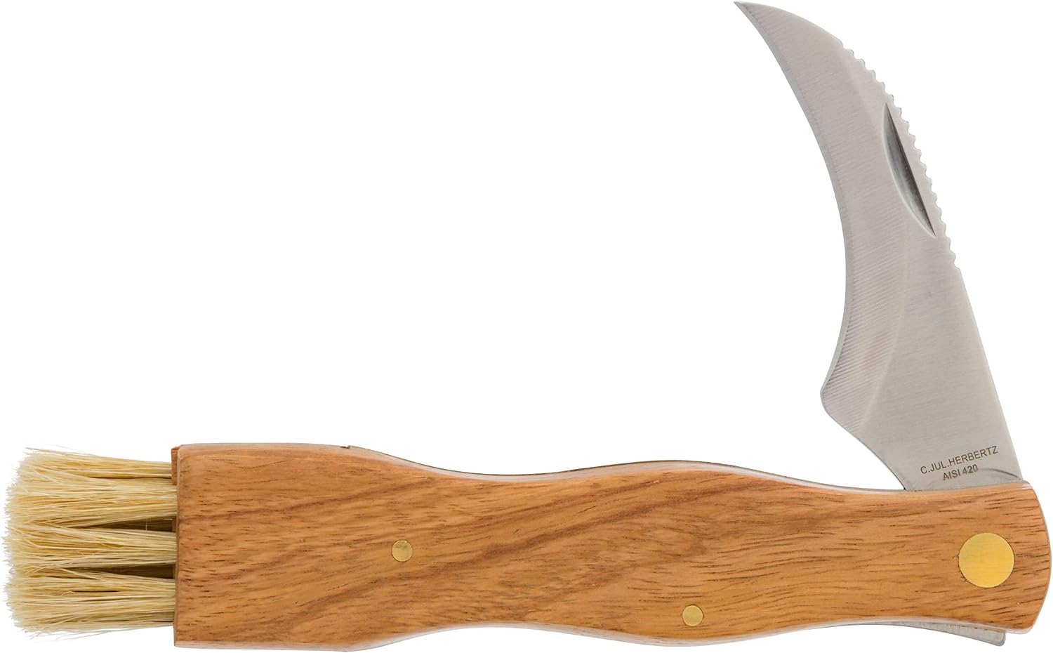 Redecker Folding Mushroom Knife with Bristles, Jack-knife for Cleaning & Prepping Forest Mushrooms, For Foraging & Camping