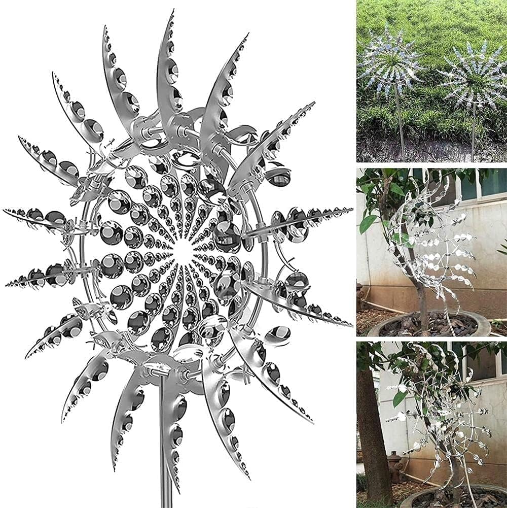 Wind Spinner im Freien, 3D Magie, 360° Dual Rotors kinetische Windmühle, Garten Metall Dekoration