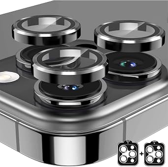 2 Pack Camera Lens Protector for iPhone 16 Pro/iPhone 16 Pro Max,9H Tempered Glass Scratch Resistant Metal Ring Camera Cover,Case Friendly Camera Screen Protector Accessories,Black