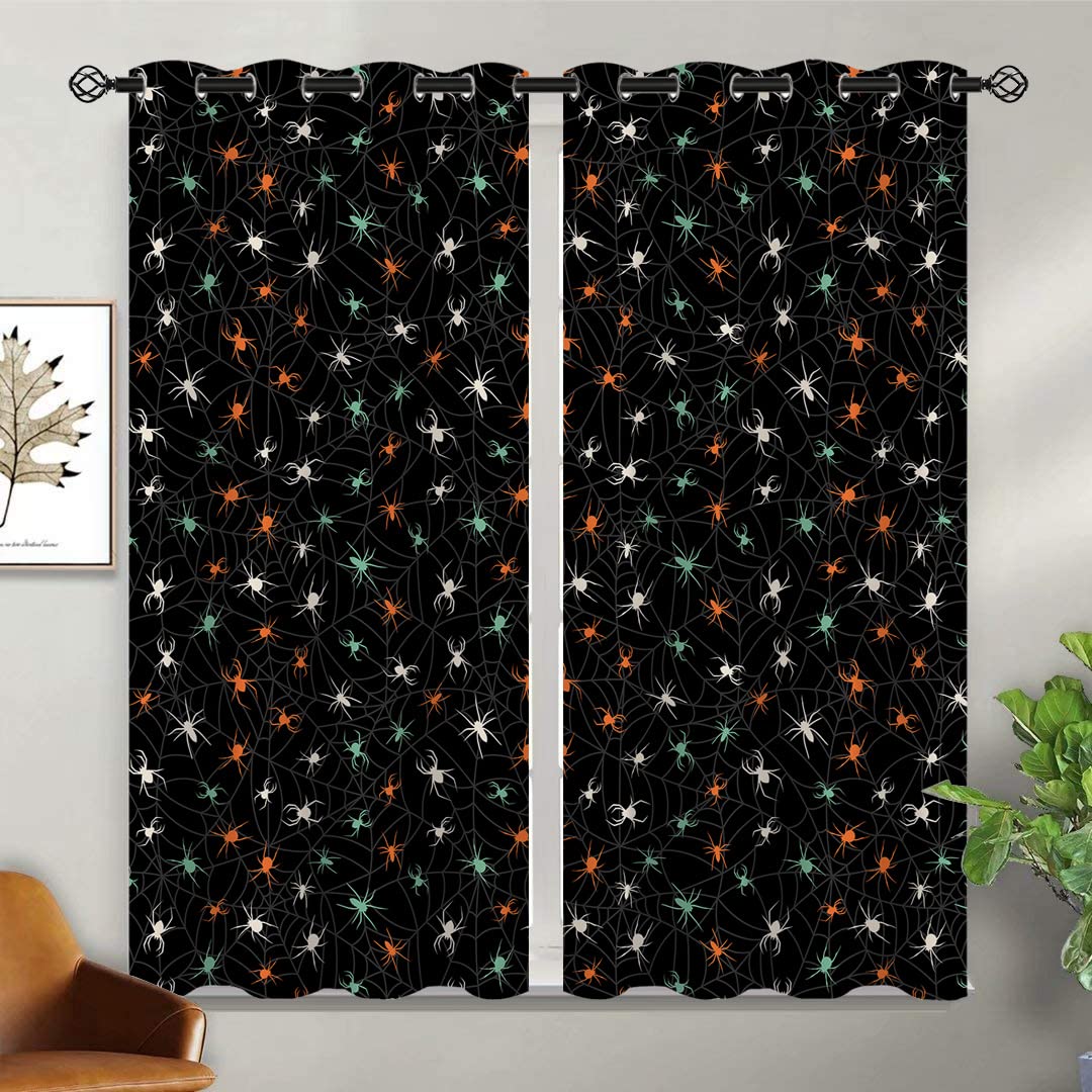 ONINUO Spider Blackout Curtains for Girls Boy Home Decor, Halloween Spider Web Cartoon Cute Party Grommet Thermal Insulated Drapes Darkening Window Curtain for Bedroom Living Room, 42 x 63 Inch