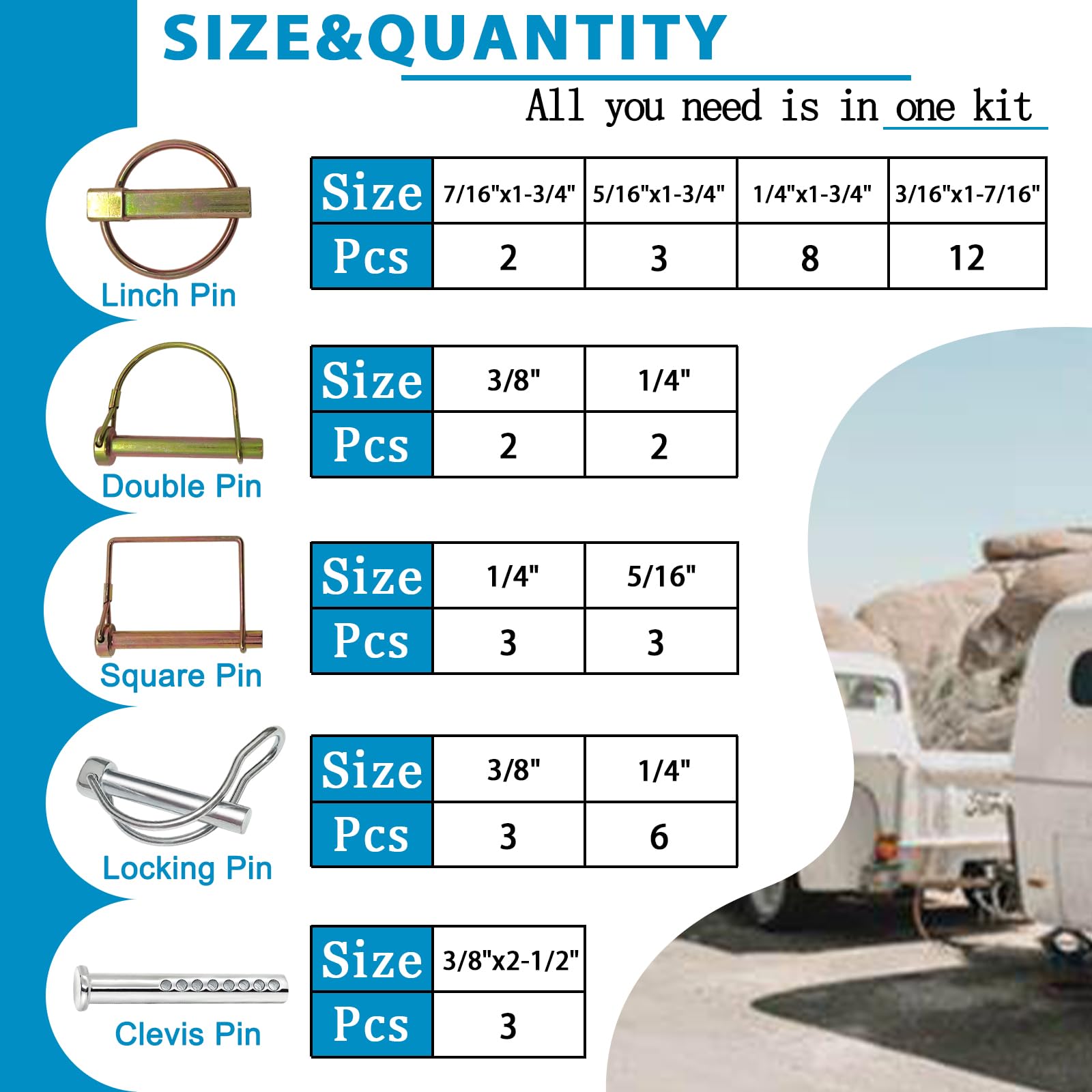 367 PCS Heavy Duty Pin Assortment Kit, Hitch Pins R Clip Pins/ Hair - View #2