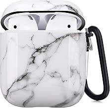 Airpods Case - LitoDream Cute Marble Airpods Accessories Protective Hard Case Cover Portable & Shockproof Women Girls Men with Keychain for Airpods 2/1 Charging Case - White - coolthings.us