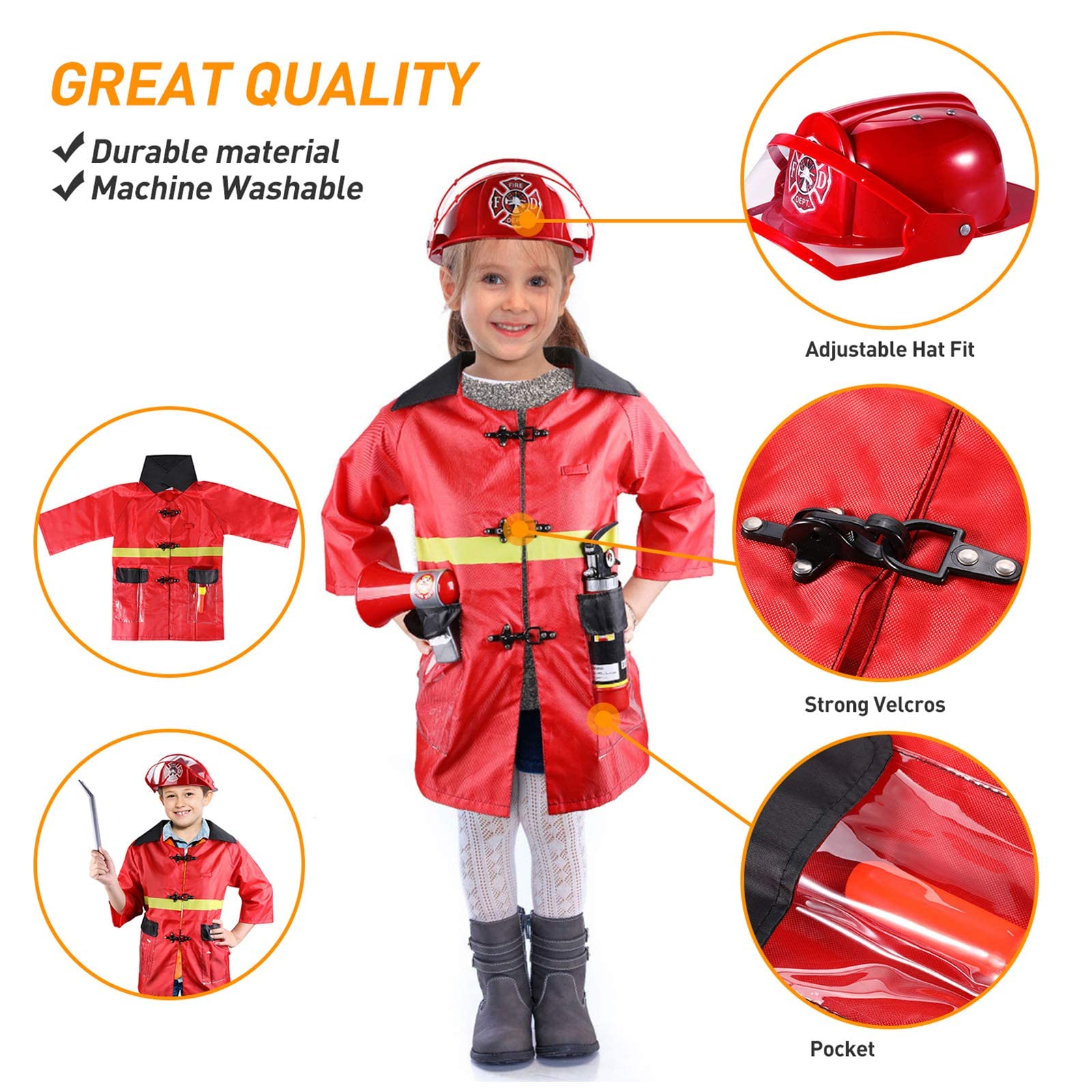 Kids Fireman Dress Up Costume Set 11Pcs Fireman Firefighter Halloween