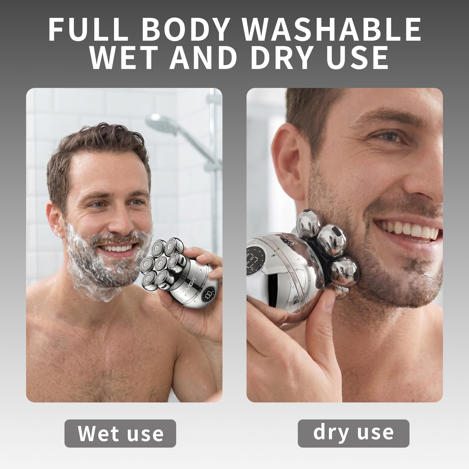 VGR 315 Rasoio Elettrico 6 In 1 Per Uomo, Rasoio Per Testa, Rifinitore Per Barba E Peli Nasali, Spazzola Viso, Ricarica USB, Display LED, Protezione IPX5, Ideale Per La Cura Di Testa, Viso E Corpo