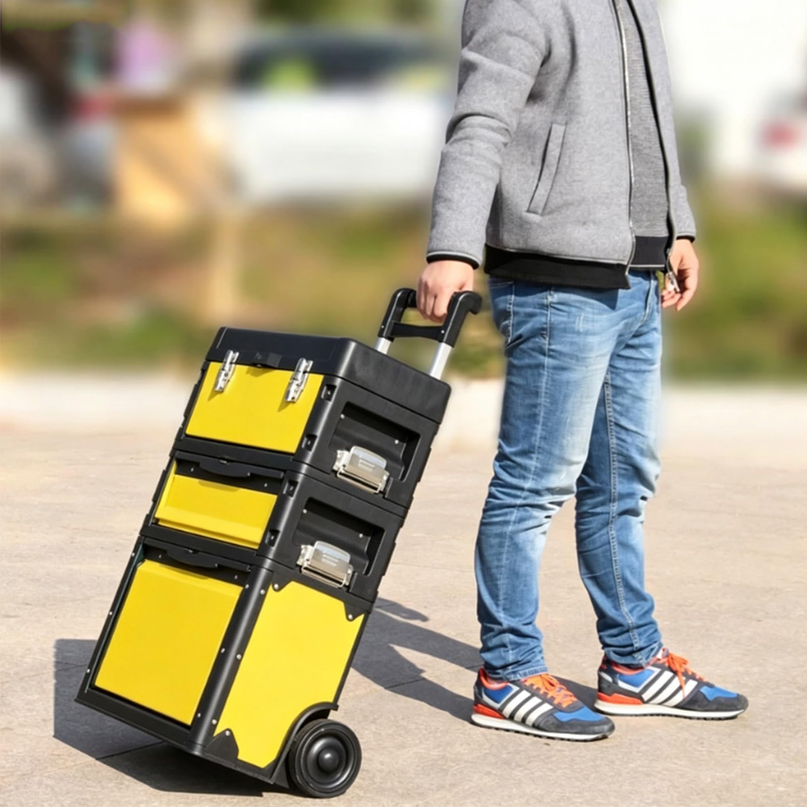 Caisse à outil Empilable et à roulettes, Valise Rangement à 3 Niveaux