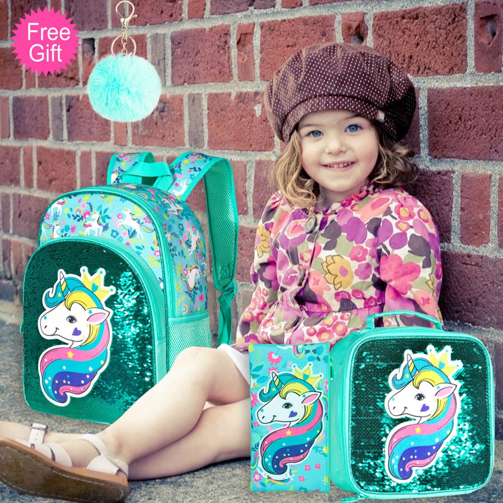 AGSDON 3PCS Unicorn Backpack for Girls, 16