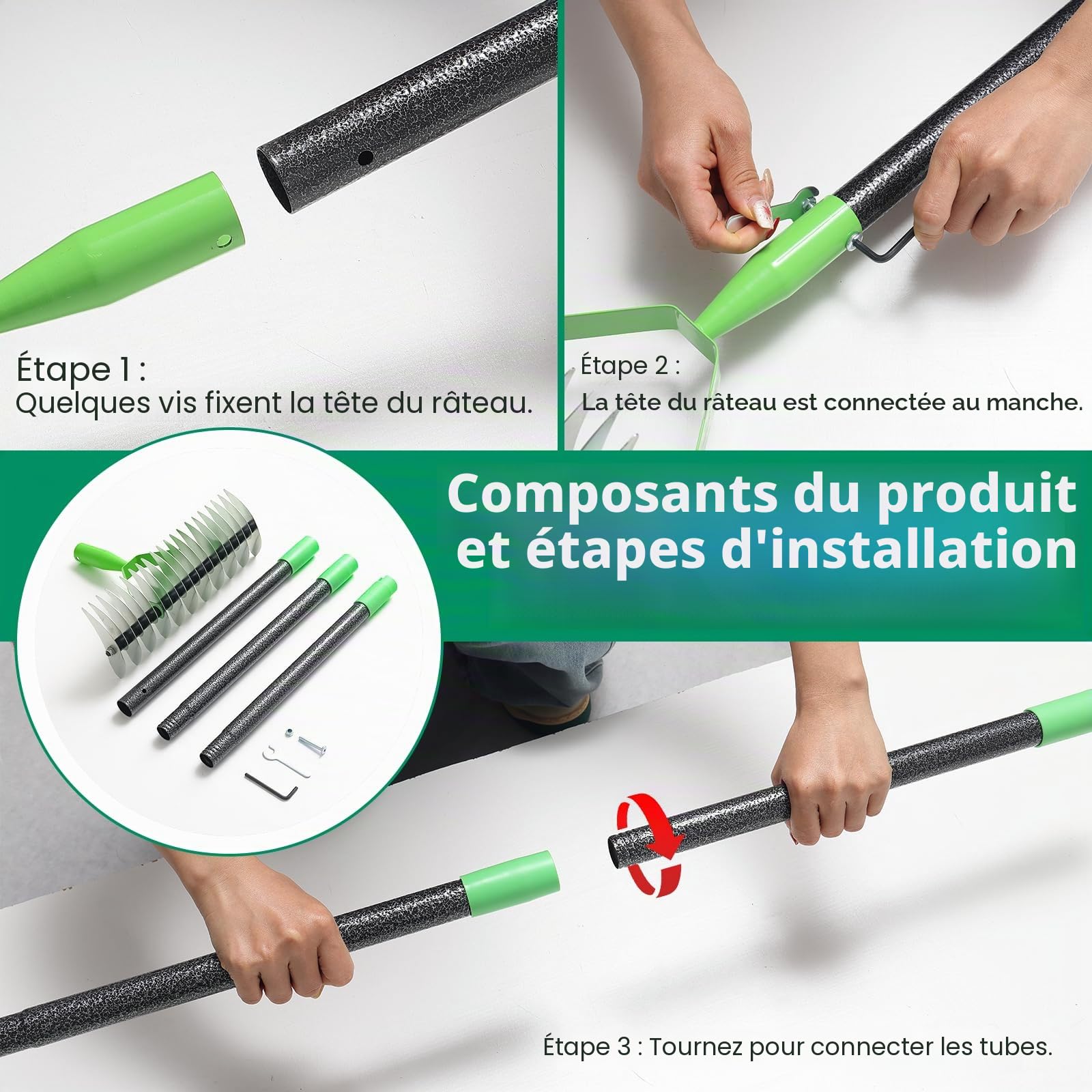 Râteau à chaume, râteau à Gazon 170 cm pour Le Nettoyage du Jardin, 21 Dents, Largeur 33 cm, râteaux en Acier métallique, Outils de Jardinage pour l'aménagement paysager
