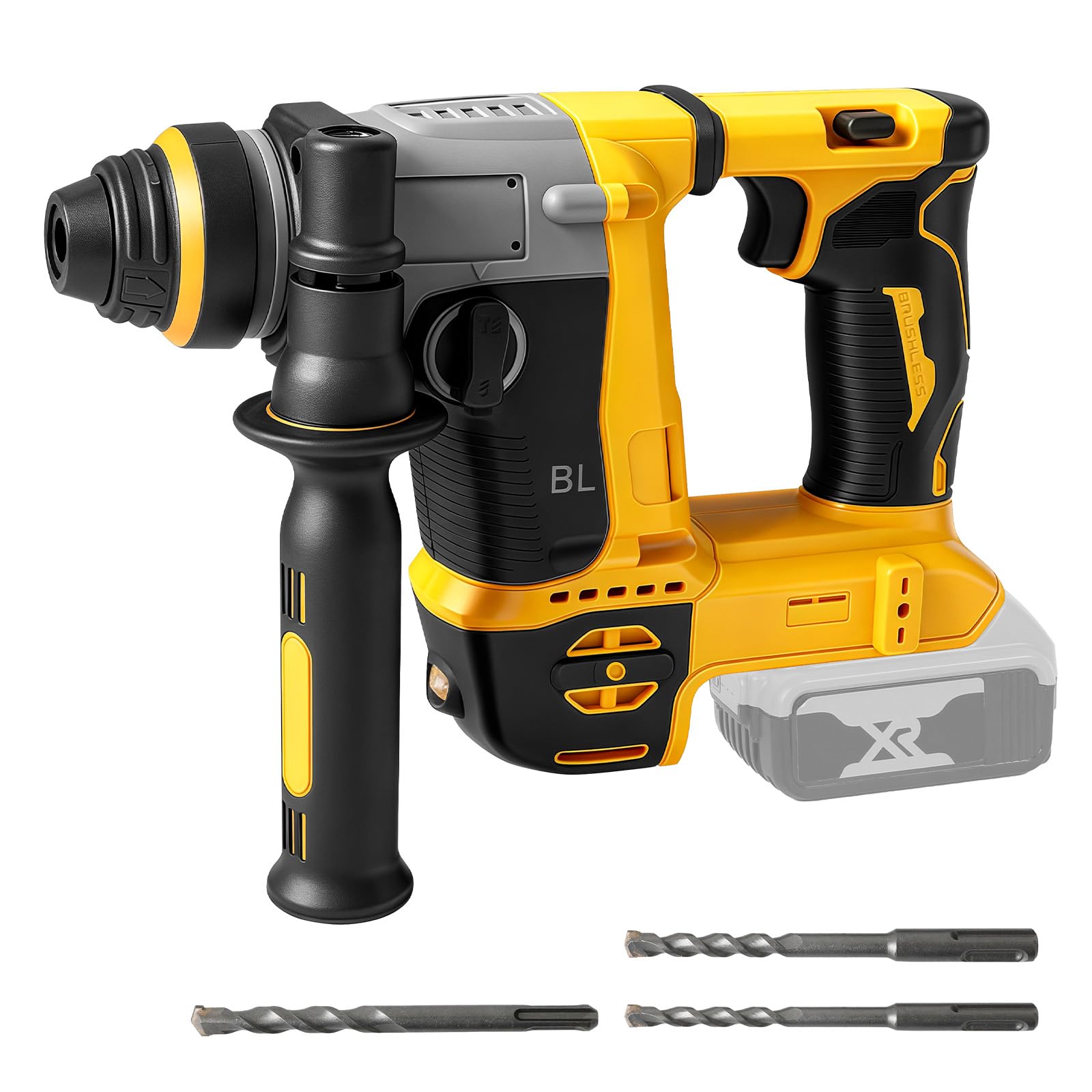 Roadtime 2 en 1 Martillo combinado y taladros para DeWalt 20V(sin batería) | 1250W Velocidad del Hammer de corte 3500 rpm,Hammer combinado con 3x broca SDS PLUS,Energía de golpe 3 J,con 4 funciones