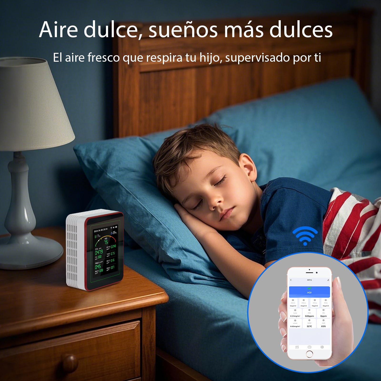 Medidor de Calidad del Aire Interior 15 en 1 con App - 2 Chips Sensores Precisos de CO2,PM2.5/PM10,HCHO,TVOC | Alertas en Tiempo Real y Análisis para la Salud | Fácil Lectura,Ideal para Hogar,Oficina
