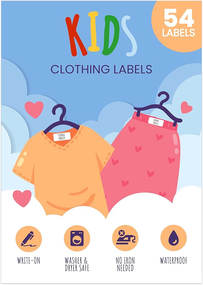 NoIron Clothing Labels for Kids Waterproof & SelfStick