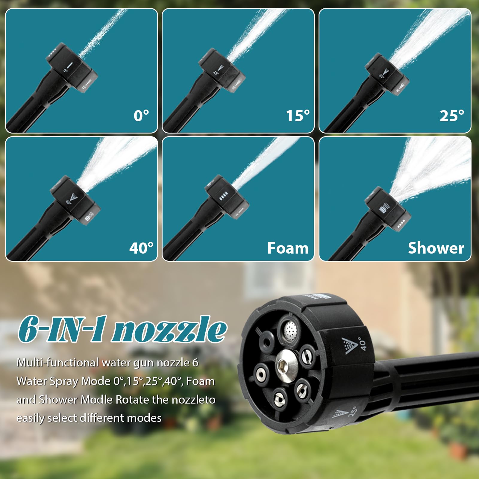 Idropulitrice A Batteria 21V Senza Fili – 95 Bar, 800W, Ugello 6 In 1, 2 Batterie Ricaricabili Per Auto E Giardino - 3