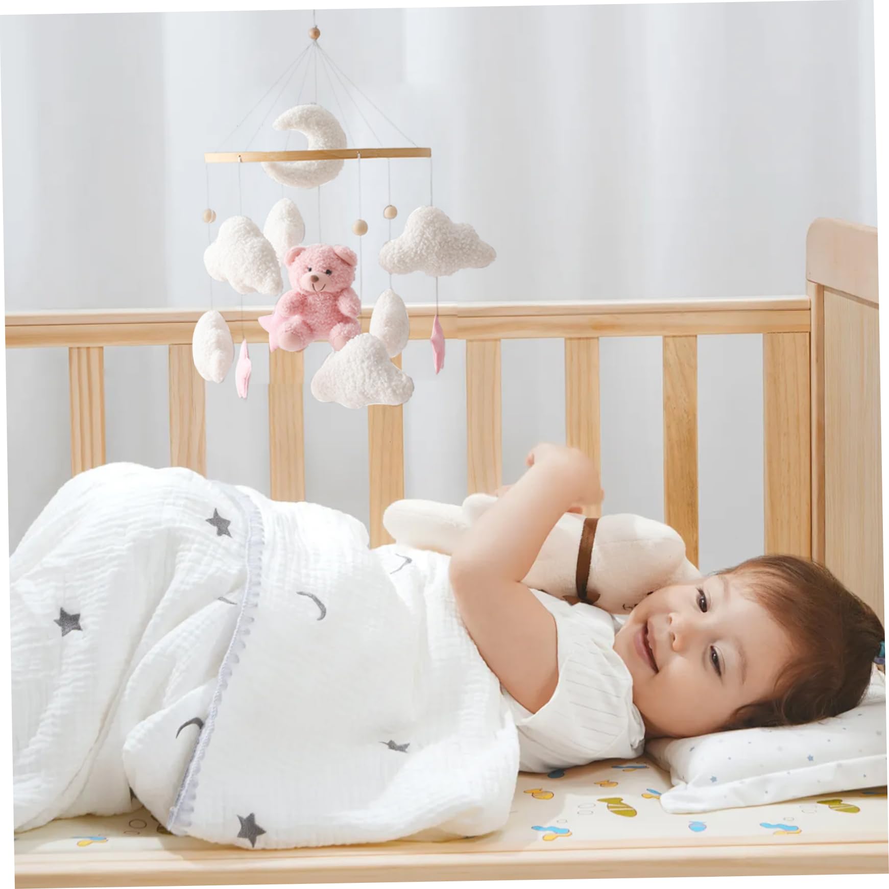 Mobile de berceau, mobile de bébé 17, 7 x 9 pouces pour berceau, décor chambre d'enfant en velours en peluche ours mignon, bébé suspendu rotatif à 360 ° pour chambre d'enfant pour