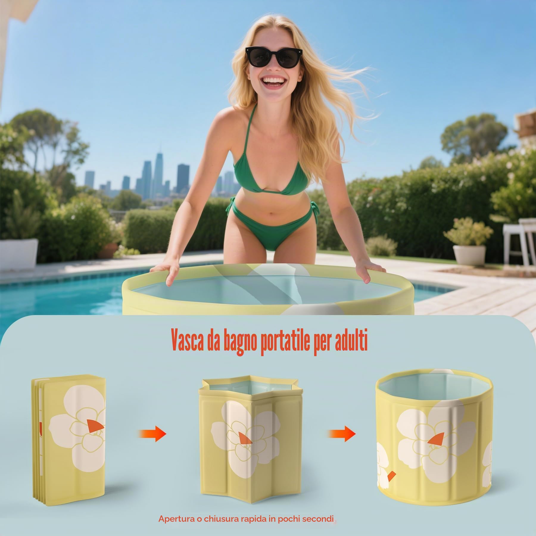 Vasca da bagno Portatile per Adulti - Vasca da Bagno Freestanding con Doccia Spa, Termoregolazione Ghiaccio/Caldo,Ideale per SPA Domestica e Viaggio- Versione Compact 70x65 cm Giallo