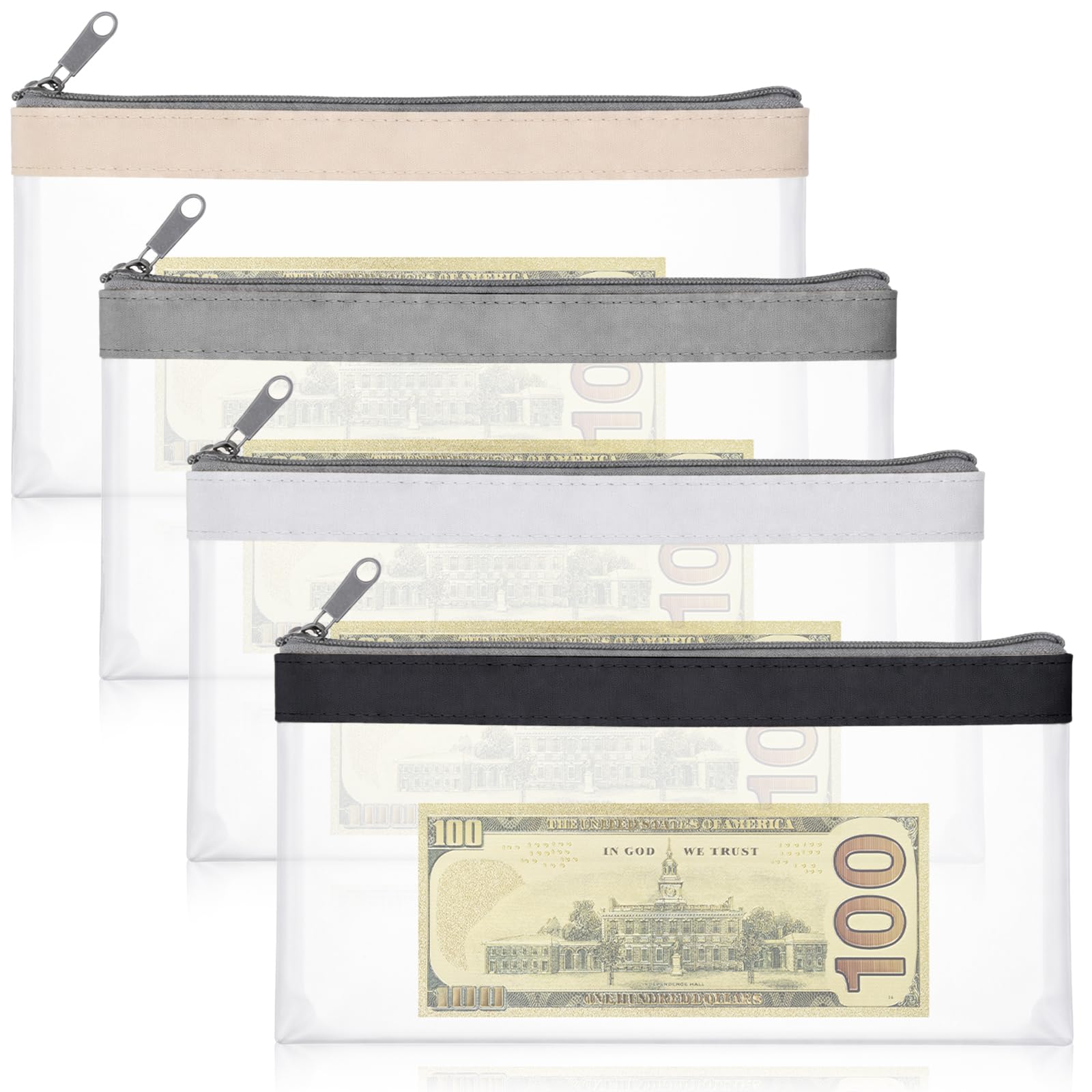 4-częściowy wielofunkcyjny zestaw woreczków na pieniądze, koperty na gotówkę, 21 x 10 cm, mały woreczek na zamek błyskawiczny, torby siatkowe z zamkiem błyskawicznym, torby do przechowywania gotówki