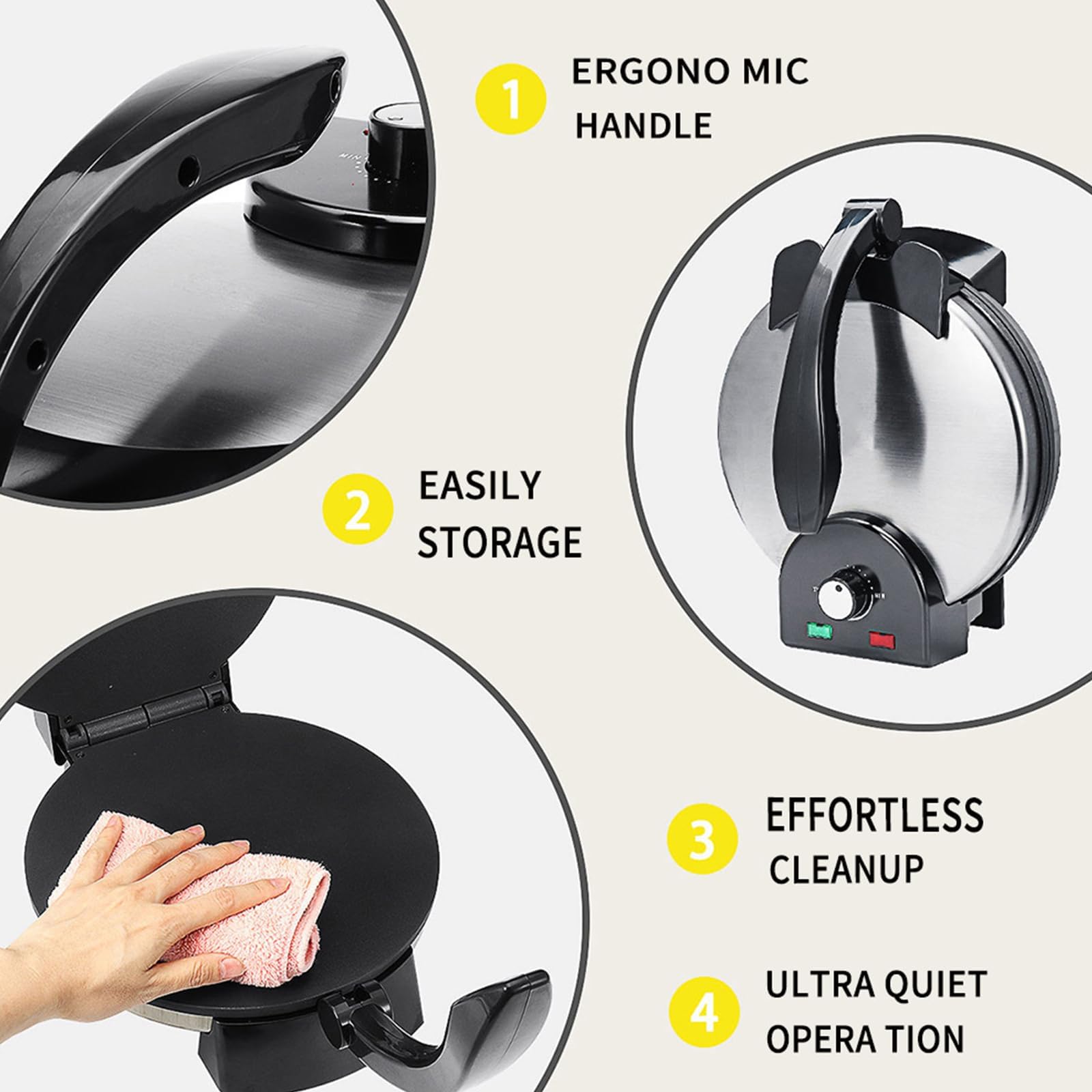 Eléctrica Roti Maker, 1500 W, bandeja antiadherente para hornear, temperatura ajustable, calefacción de doble cara, ideal para chapati, panqueques, crepes, pizza, pita