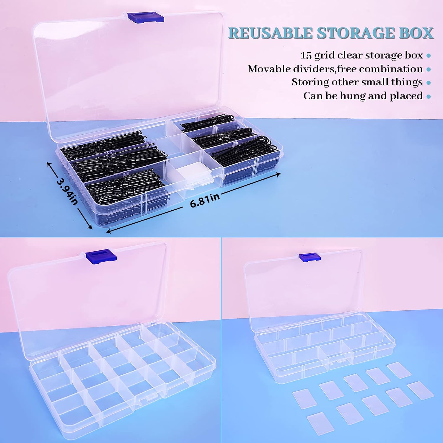 300Pcs U-Shaped Hair Pins Set for Women, Kids & Girls: 2.8IN, 2.4IN, 2IN Bobby Bun Pins with Storage Box, 2 Thick Seamless Hair Ties & 50 Elastic Hair Bands for All Hair Types, Black