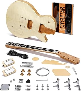 Fesley DIY LP Style Electric Guitar Kits with Mahogany Wood Body/Neck, 6 Strings Electric Guitar Kits, Purpleheart Fretboard, H-H Pickups, Flamed Maple Veneer Top, Build Your Own Guitar Kit, Natural