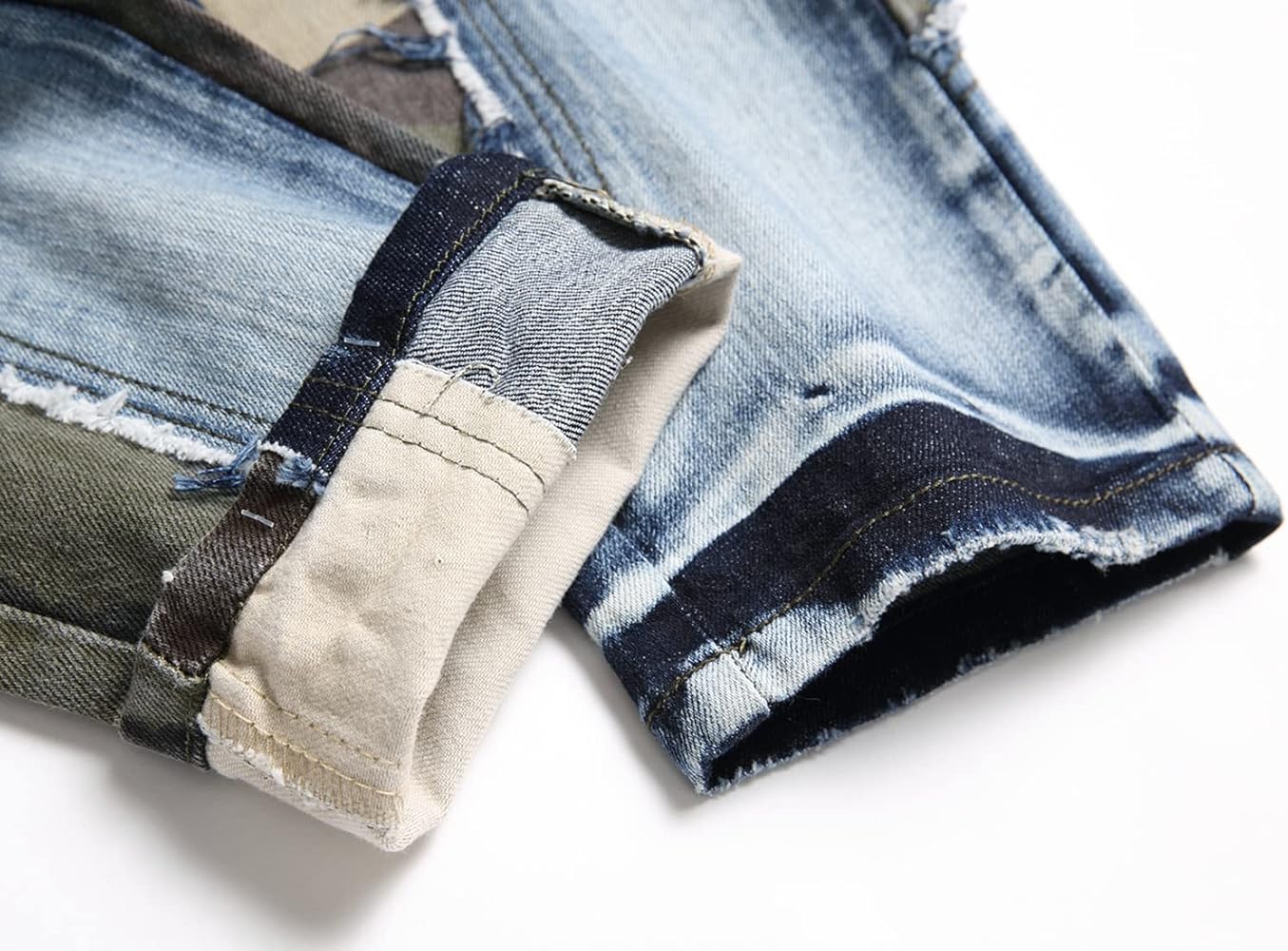 Men's Skinny Designer Cotton Camo Denim Patched Jeans with Two