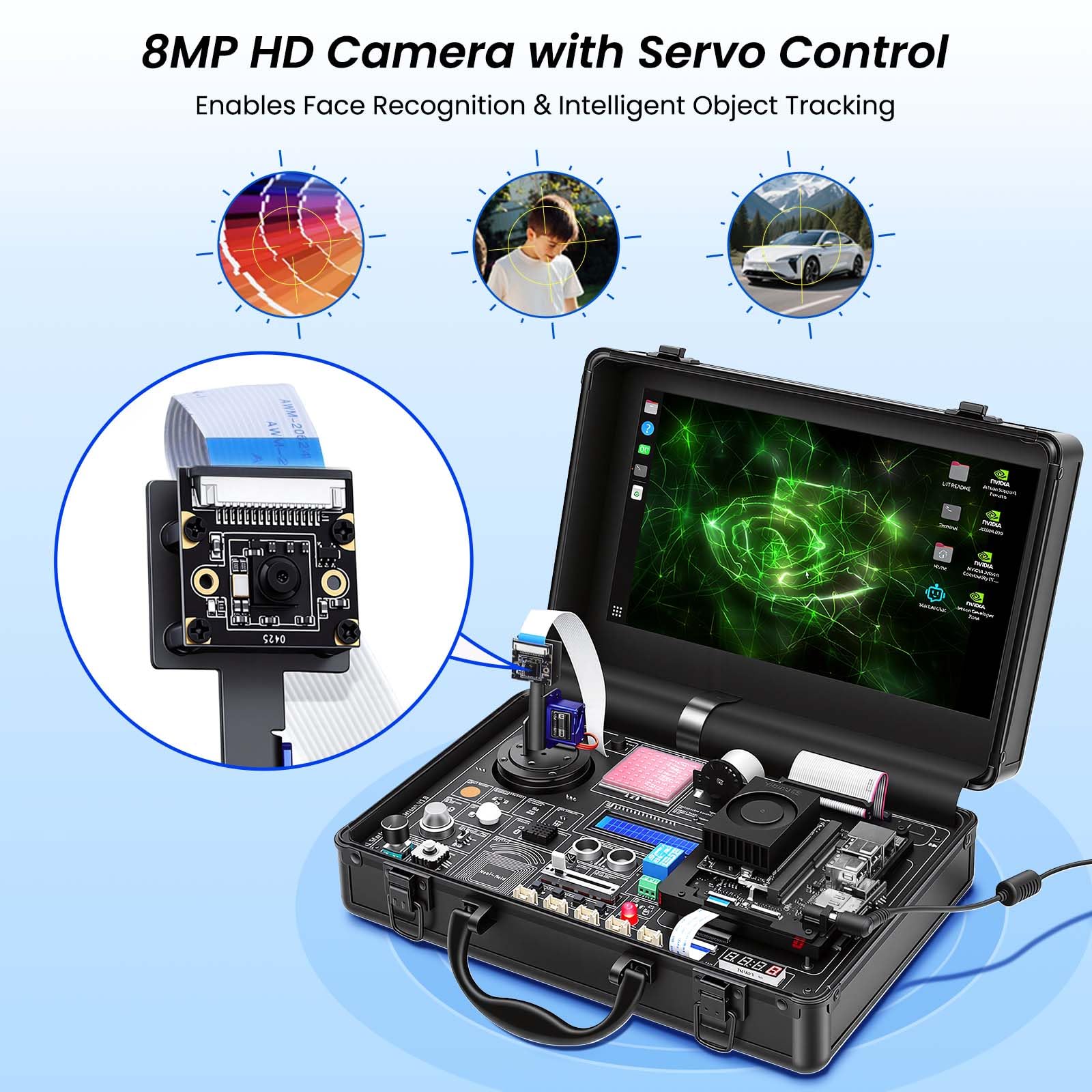 AI Starter Kit for Jetson Orin Nano, 30 Sensors No Soldering Board, 8MP IMX219 Gimbal Camera, 11.6" IPS Screen, 38 Python Tutorials with AI Voice Interaction (Without Jetson Orin Nano Board) - 3