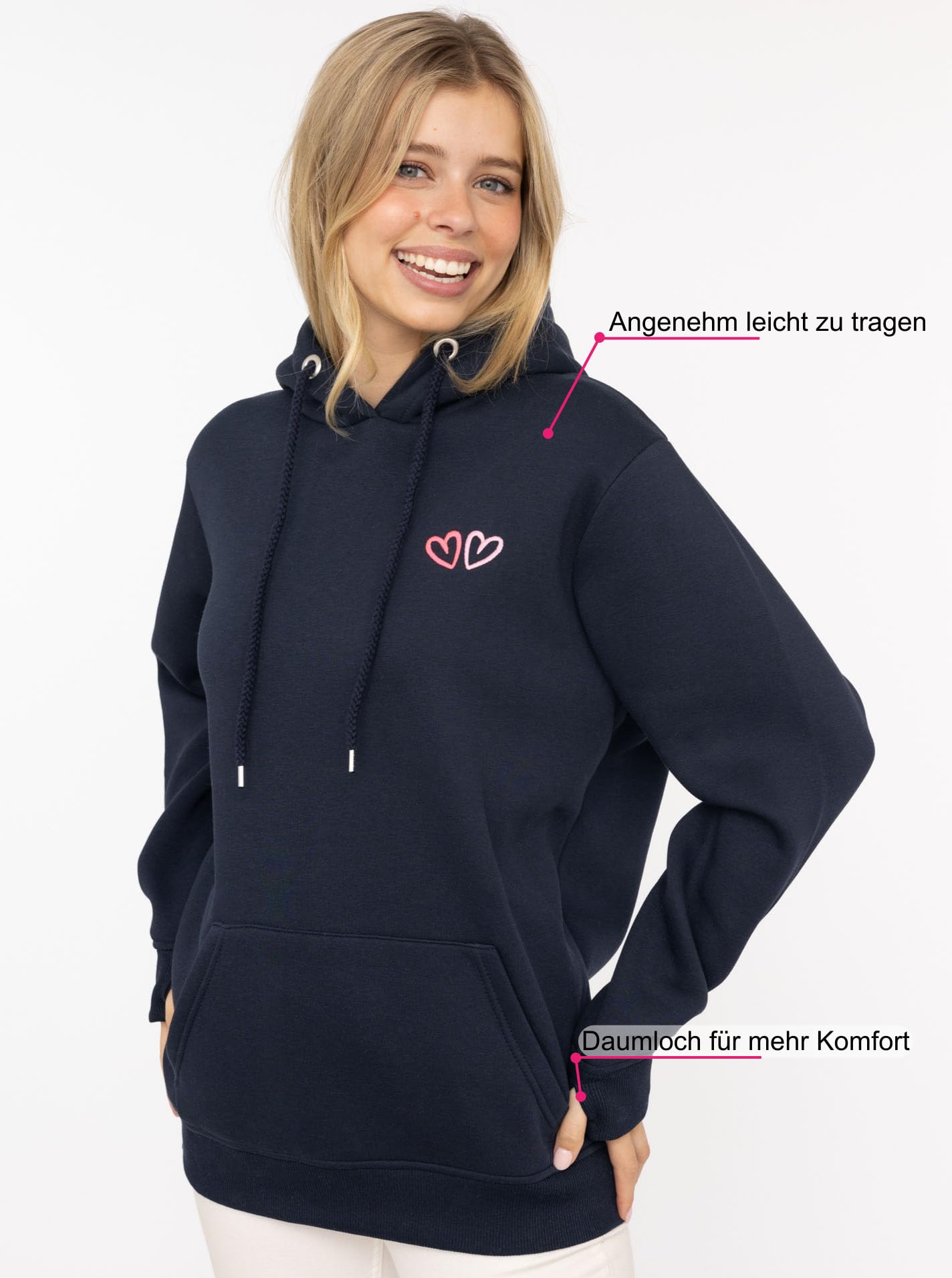 Zwillingsherz Damen Hoodie mit Kapuze – Kuscheliger Oversize Kapuzenpullover – Weicher Sweatshirt Pullover für Frauen Aufdruck – Stylischer Look für Frühling, Herbst & Winter – Loungewear Mode Herzen