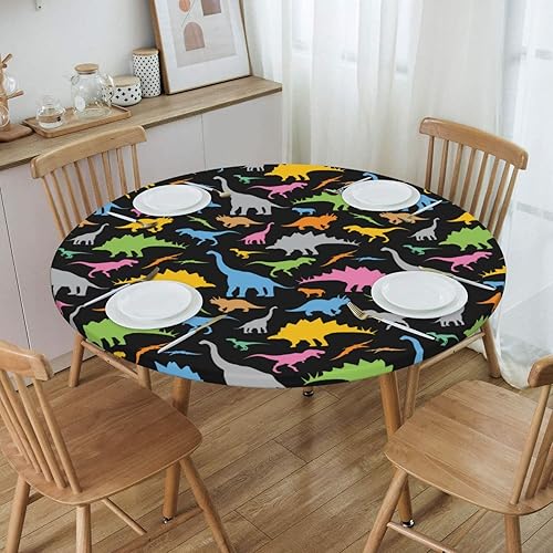 Miniatura 4 de Famame Mantel redondo ajustable con diseño de dinosaurios lindos y coloridos, impermeable, con borde elástico, para interiores y exteriores, se