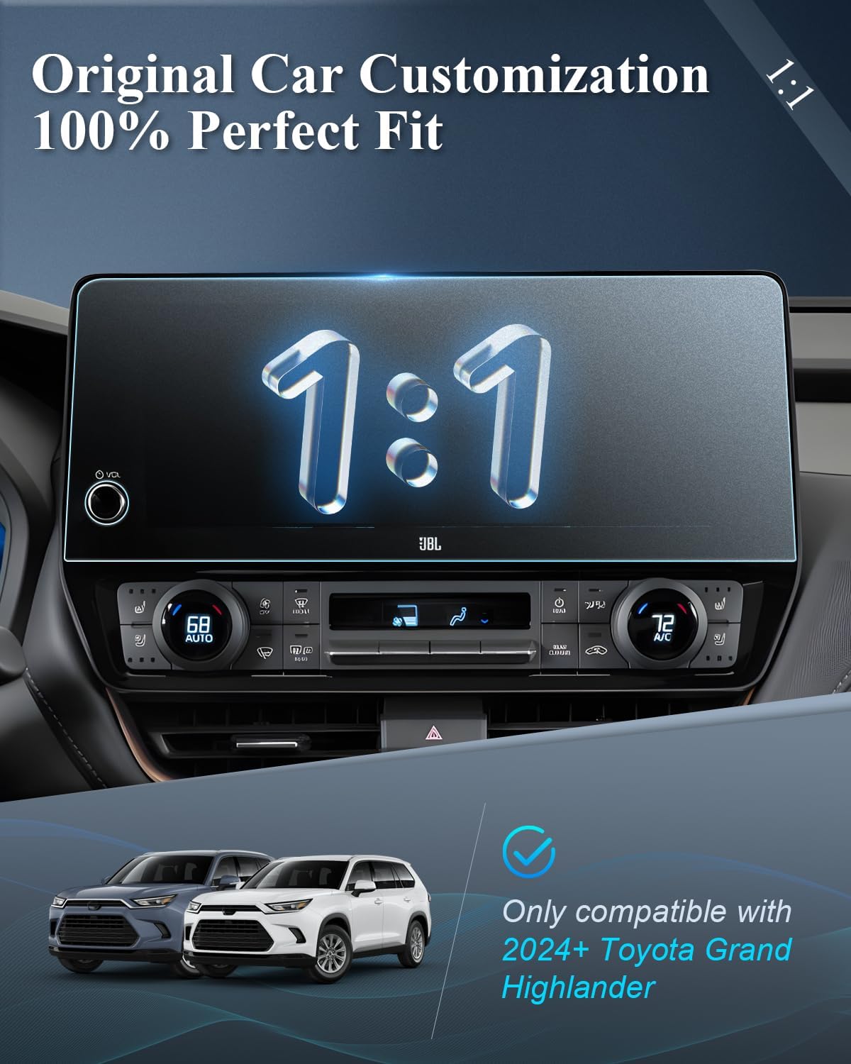 BIBIBO Matte Anti-Glare 2024 2025 Grand Highlander Screen Protector for 2024 2025 2026 Toyota Grand Highlander XLE/Limited/Platinum 12.3" inch Display [Tempered Glass Matte Lessen Fingerprints] 2024 2025 2026 Toyota Grand Highlander Accessories