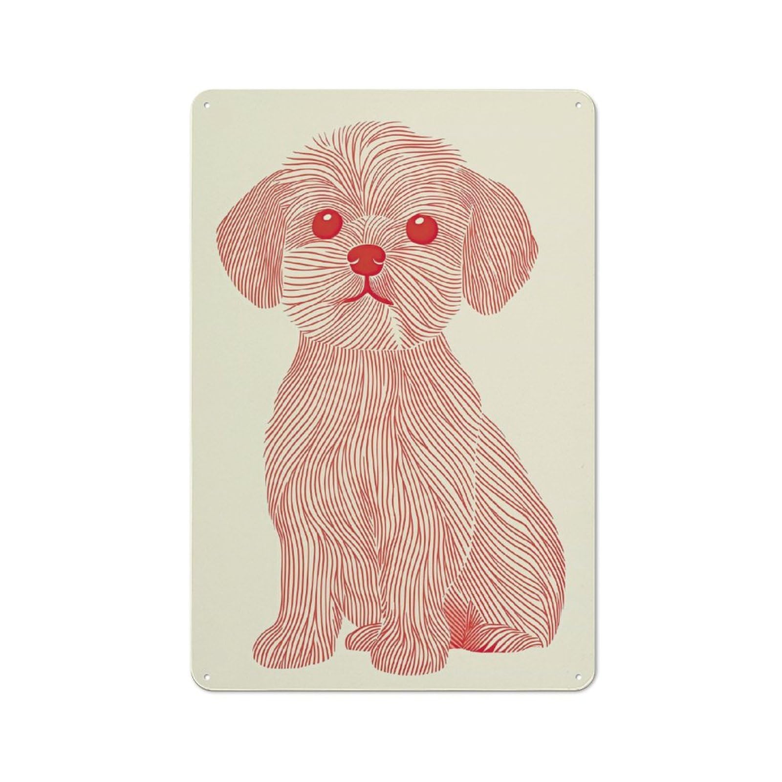 Junmoney Style-5 Metal Sign 30X20cm With Red Line Dog Illustration For Hallway Wall, Retro Decor, Gift For Hallway Decor Lovers During The Christmas Season