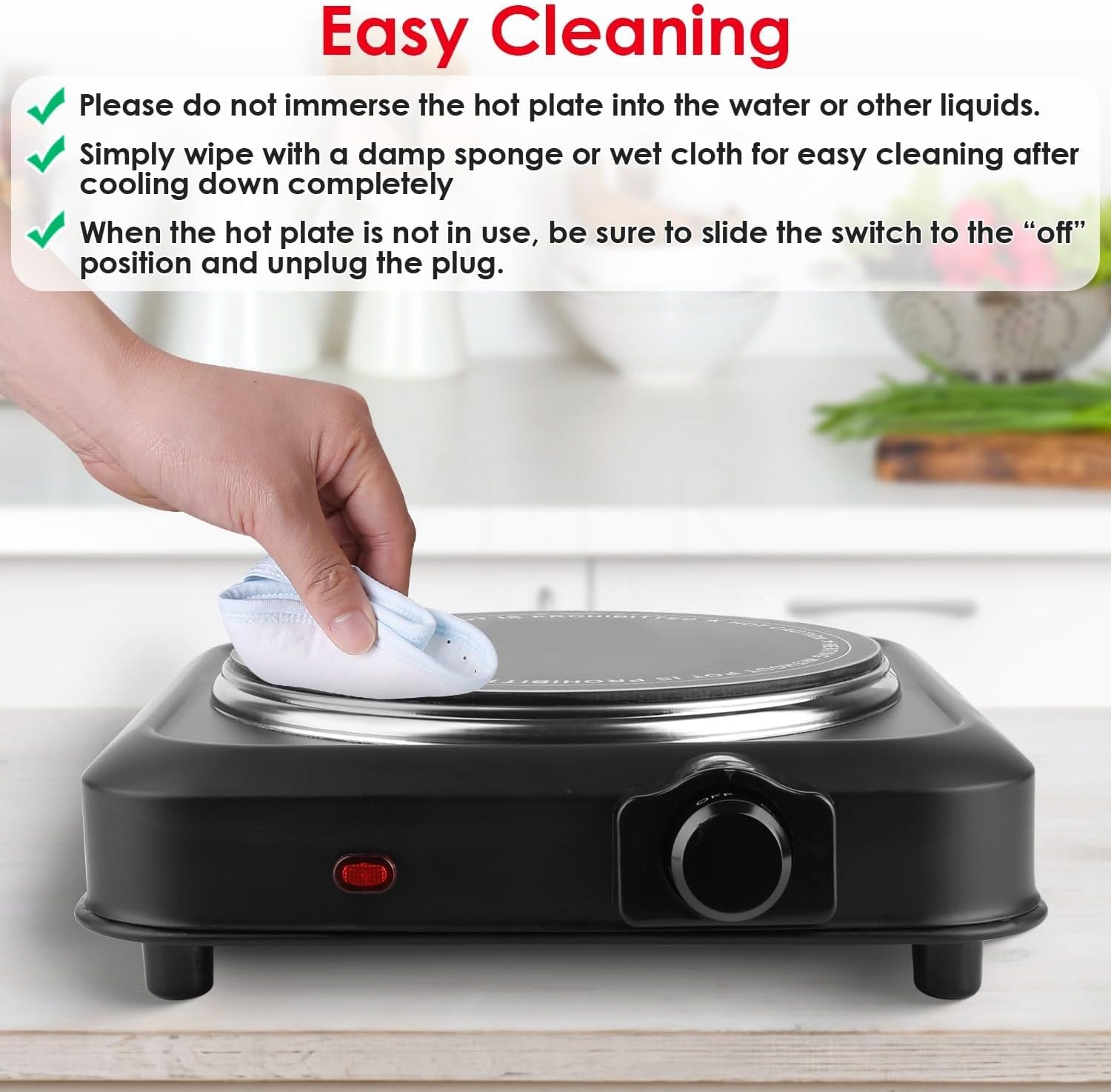 TeqHome Countertop Infrared Single Burner, 1200W Electric Hot Plate with 7.5" Ceramic Glass Cooktop, Stepless Temperature Adjustable & Heat-up In Seconds, for Home Dorm,Compatible with All Cookware