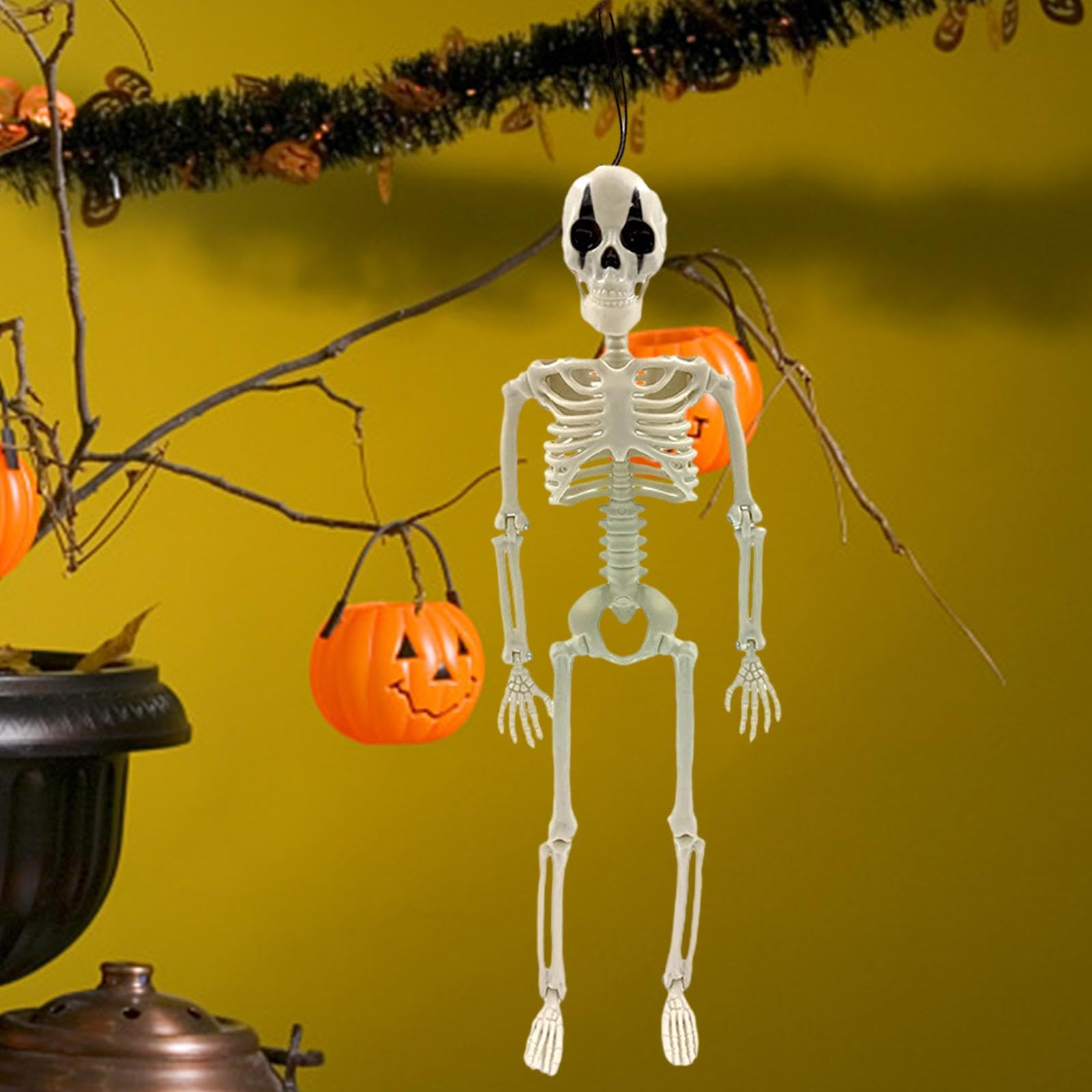 Ruchomy szkielet, wiszący szkielet na Halloween, wiszące ozdoby na imprezę, 40,6 cm, prezent na imprezę, dekoracja, realistyczny szkielet do wejścia, czerwony nos