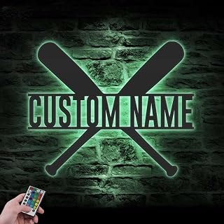 Custom Bat Baseball Metal Sign with LED Lights, Personalized Text Sport Sign, Custom Name Sign, Neon Wall Décor Sign A113-TDMT8.9