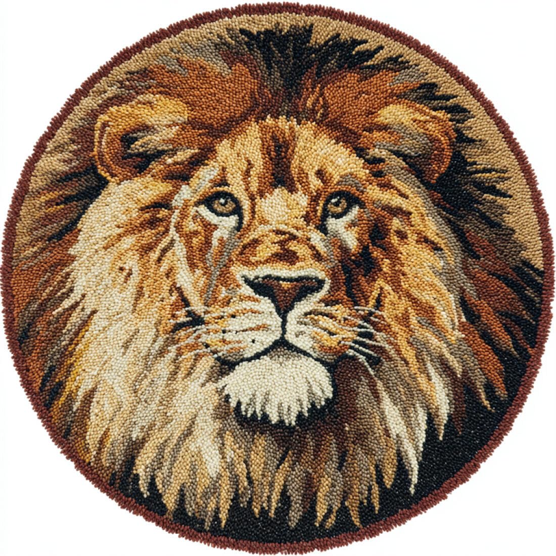 Rqwybcaxn DIY Rug Latch Hook Kits for Beginners Animal Cross Stitch Kit Lion Portrait 60x60cm Round Tapestry with Crochet Hook Bedroom Craft Gift