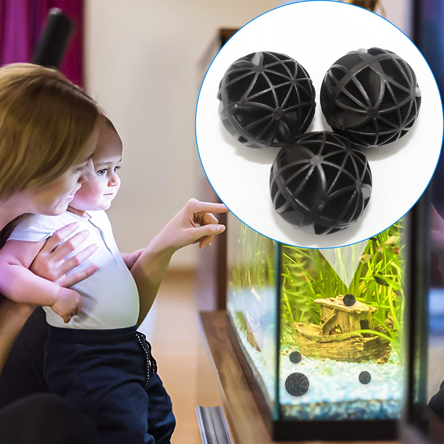 GIAK Bio kulki filtrujące do akwarium, bio kulki, porowate do filtrowania, czyszczenie, akwarium, stawu, wodospadu, materiał filtrujący do filtrów zewnętrznych EX 100 sztuk (z workami filtracyjnymi do akwarium)